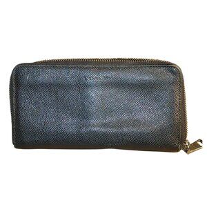 Coach Black Leather Zip Around Wallet Card Holder Pocket Gold Hardware Organizer